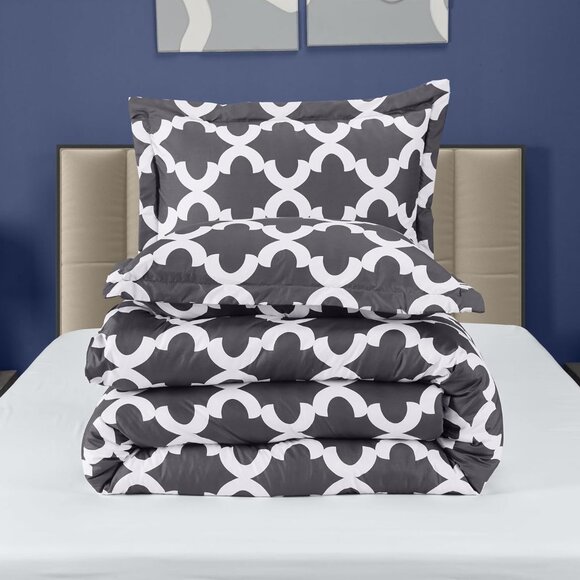 Comforter Set Grey, Printed Comforters King  or Queen Size, 3 Piece Lightweight - Picture 3 of 5